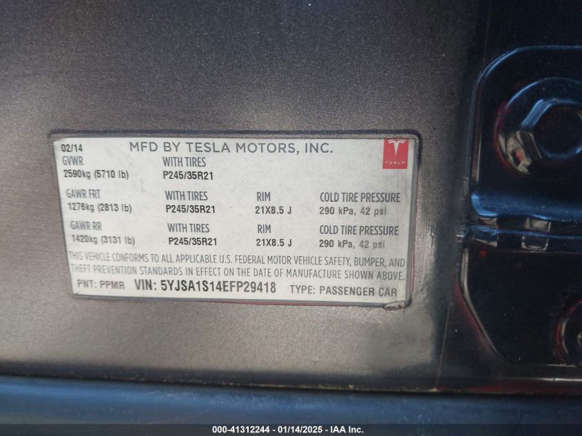 VIN 5YJSA1S14EFP29418 2014 TESLA MODEL S no.9