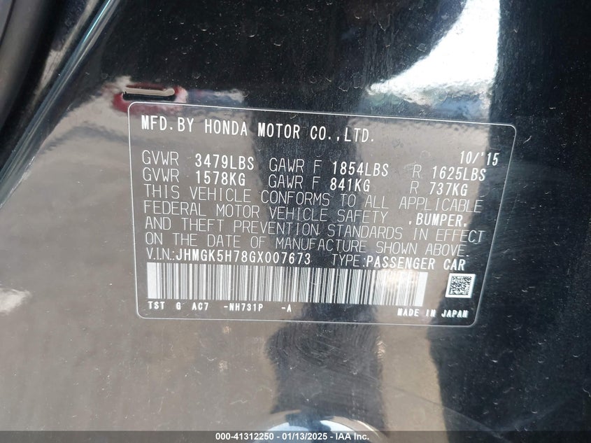 2016 HONDA FIT EX/EXL - JHMGK5H78GX007673