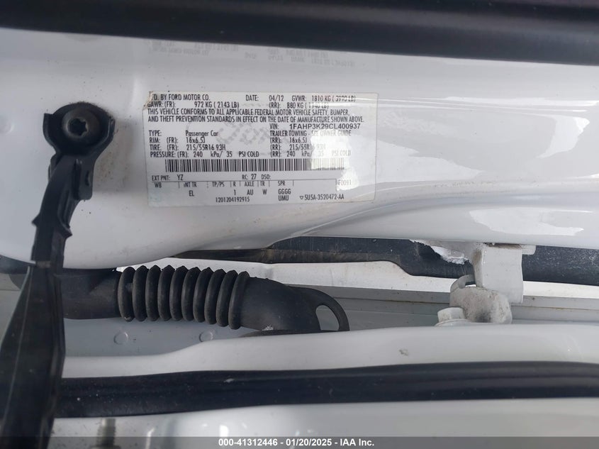 2012 FORD FOCUS VIN: 1FAHP3K29CL400937
