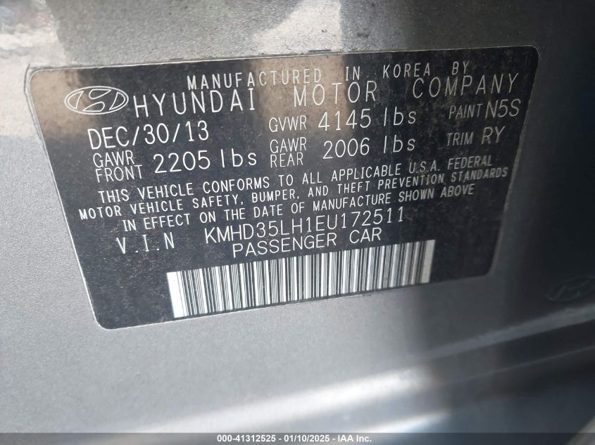 VIN KMHD35LH1EU172511 2014 Hyundai Elantra, GT no.9