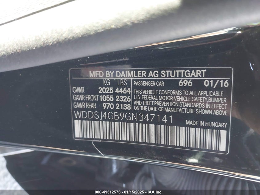 2016 MERCEDES-BENZ CLA 250 VIN: WDDSJ4GB9GN347141