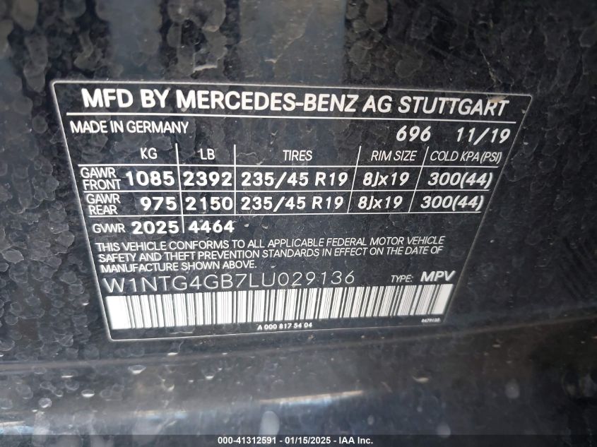 VIN W1NTG4GB7LU029136 2020 MERCEDES-BENZ GLA 250 no.9