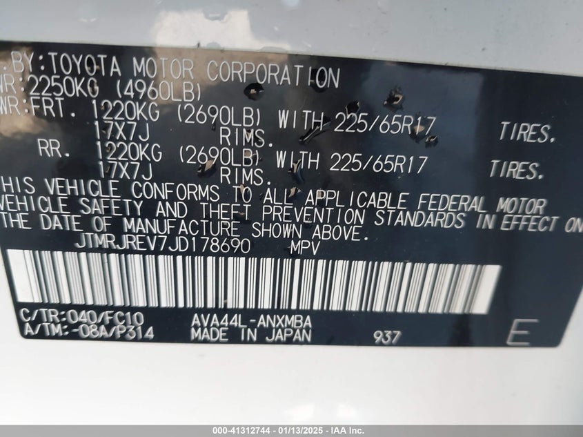 2018 TOYOTA RAV4 HYBRID LE - JTMRJREV7JD178690