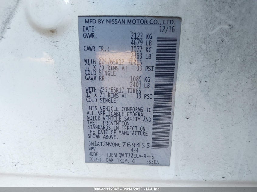 2017 NISSAN ROGUE SV - 5N1AT2MV0HC769455