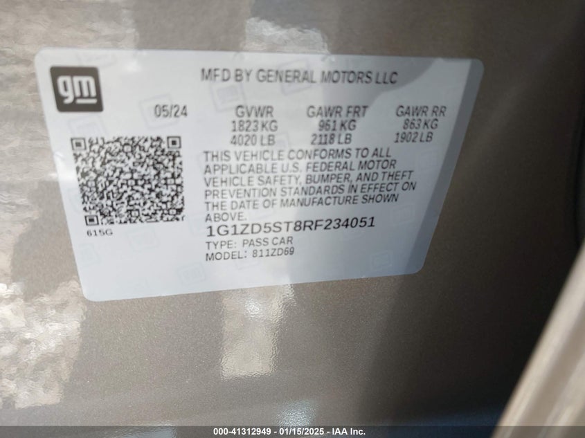 2024 CHEVROLET MALIBU VIN: 1G1ZD5ST8RF234051