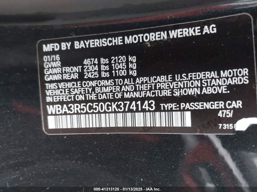 VIN WBA3R5C50GK374143 2016 BMW 435I, Xdrive no.9