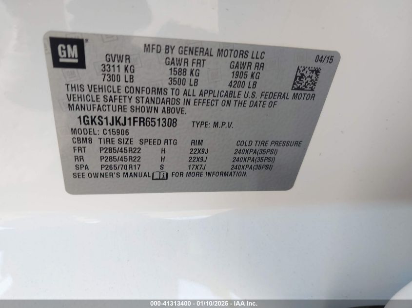 VIN 1GKS1JKJ1FR651308 2015 GMC Yukon Xl 1500, Denali no.9