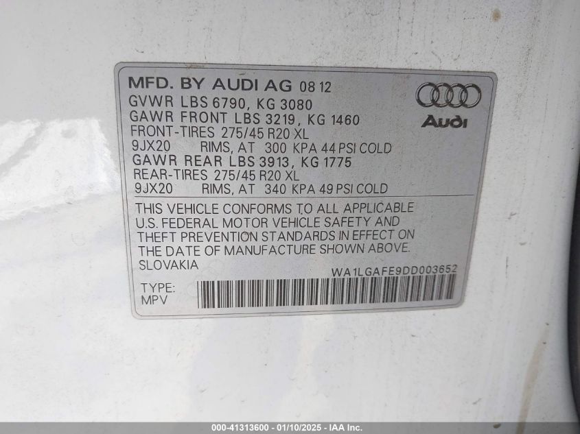 VIN WA1LGAFE9DD003652 2013 Audi Q7, 3.0T Premium no.9