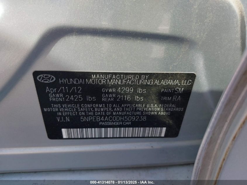 VIN 5NPEB4AC0DH509238 2013 HYUNDAI SONATA no.9