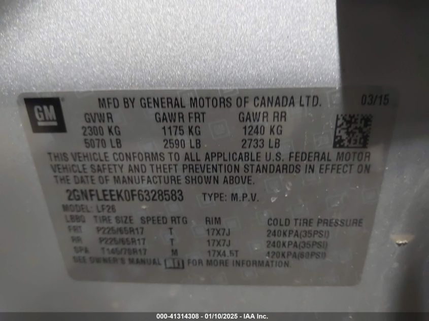 VIN 2GNFLEEK0F6328583 2015 CHEVROLET EQUINOX no.9