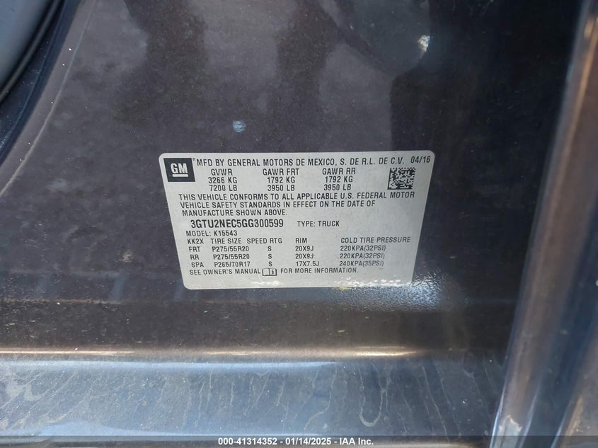 2016 GMC SIERRA 1500 SLT - 3GTU2NEC5GG300599