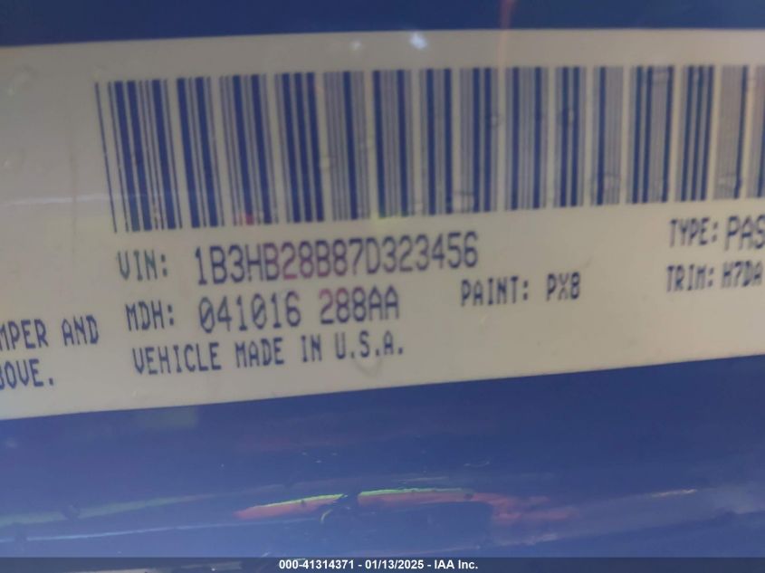 2007 Dodge Caliber VIN: 1B3HB28B87D323456 Lot: 41314371