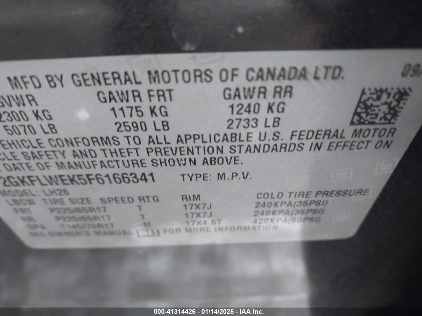 VIN 2GKFLWEK5F6166341 2015 GMC TERRAIN no.9