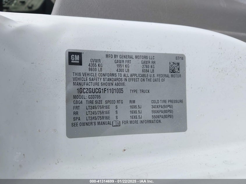 2015 CHEVROLET EXPRESS 3500 WORK VAN - 1GCZGUCG1F1101005