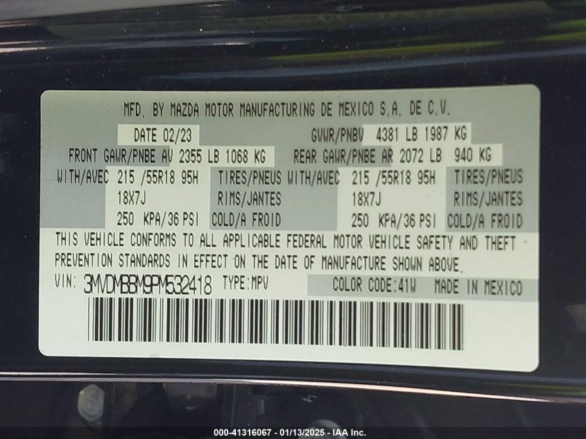 VIN 3MVDMBBM9PM532418 2023 MAZDA CX-30 no.9