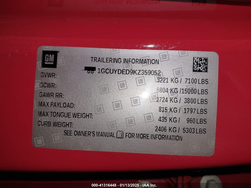 2019 CHEVROLET SILVERADO 1500 LT - 1GCUYDED9KZ359052