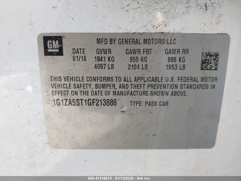 2016 CHEVROLET MALIBU VIN: 1G1ZA5ST1GF213886