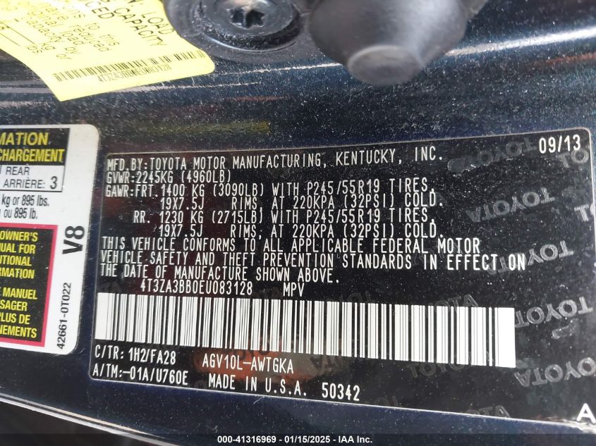 2014 Toyota Venza Le VIN: 4T3ZA3BB0EU083128 Lot: 41316969