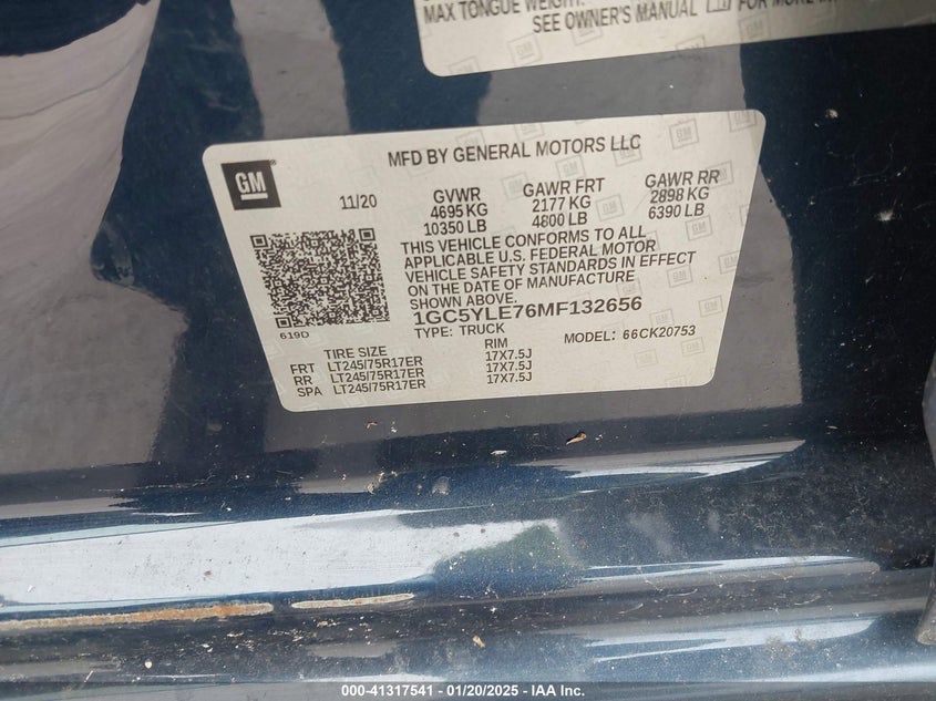 2021 CHEVROLET SILVERADO 2500HD(VIN: 1GC5YLE76MF132656