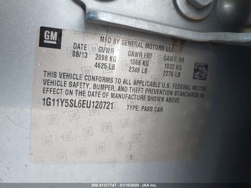 2014 CHEVROLET IMPALA VIN: 1G11Y5SL6EU120721