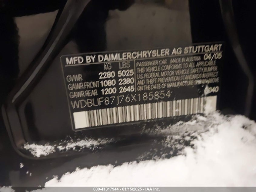 2006 MERCEDES-BENZ E VIN: WDBUF87J76X185854