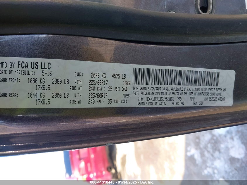 2016 JEEP COMPASS SPORT - 1C4NJDBB3GD756868