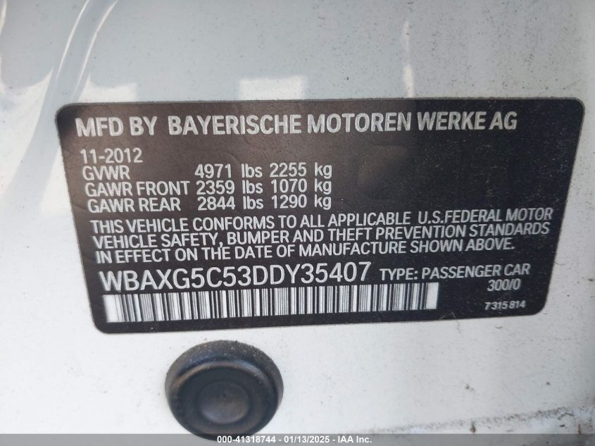 VIN WBAXG5C53DDY35407 2013 BMW 528I no.9