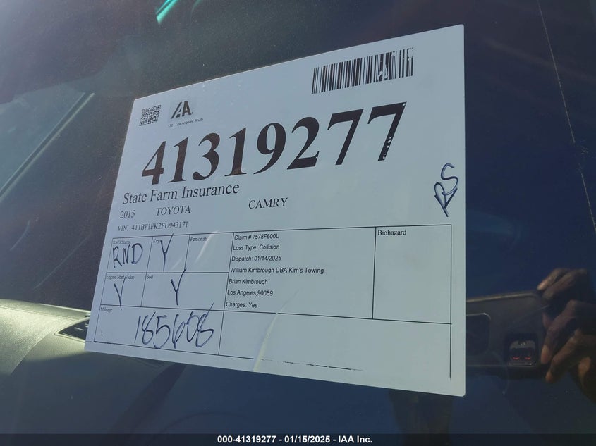 2015 TOYOTA CAMRY VIN: 4T1BF1FK2FU943171
