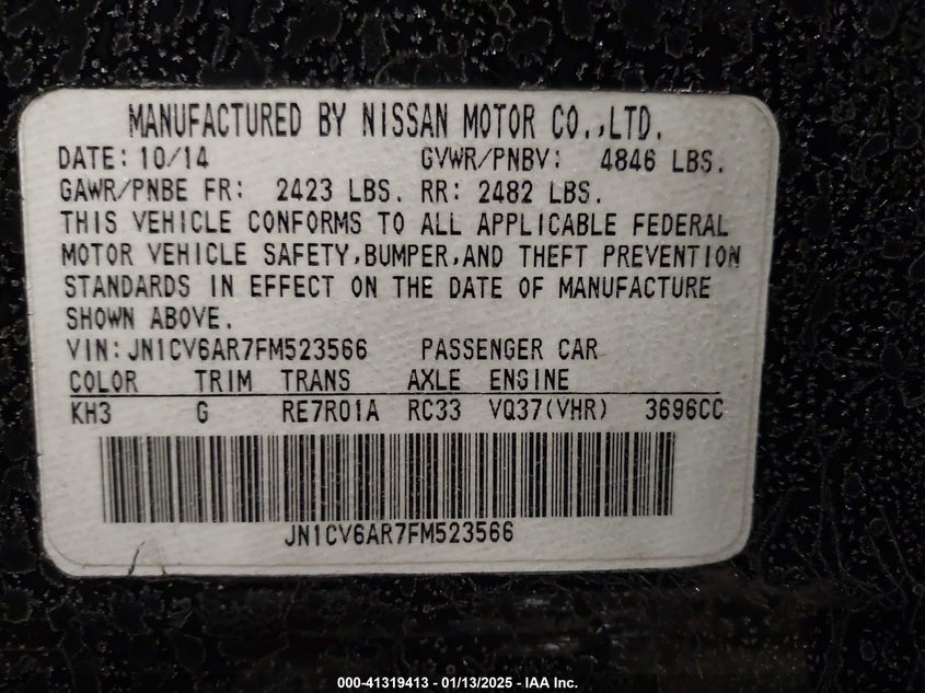 2015 INFINITI Q40 VIN: JN1CV6AR7FM523566