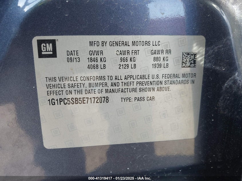 2014 CHEVROLET CRUZE VIN: 1G1PC5SB5E7172078