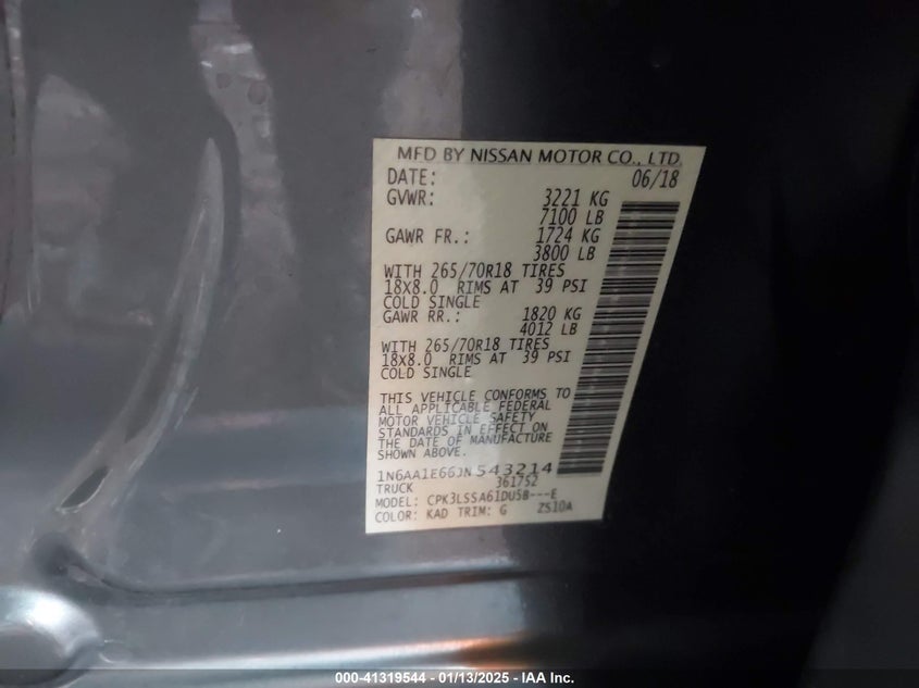 2018 NISSAN TITAN SV - 1N6AA1E66JN543214