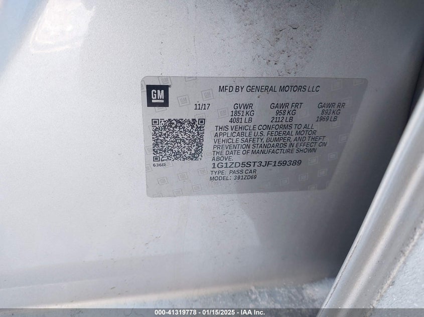 2018 CHEVROLET MALIBU VIN: 1G1ZD5ST3JF159389