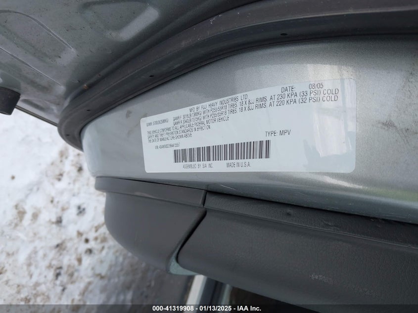 2006 SUBARU B9 TRIBECA VIN: 4S4WX82C664415557
