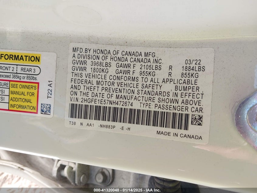 2022 HONDA CIVIC SI SEDAN - 2HGFE1E57NH472674