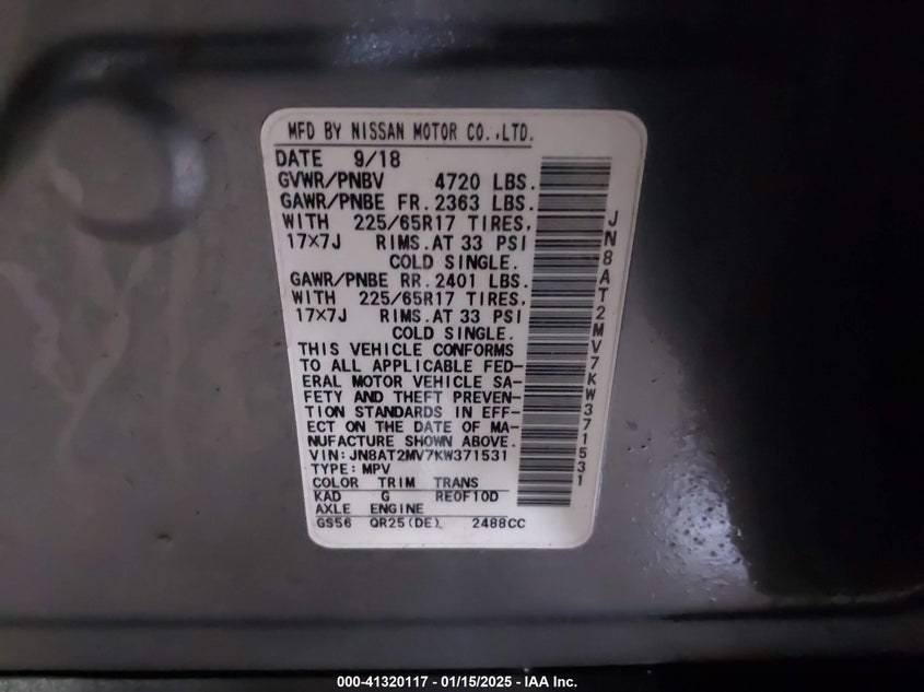 2019 NISSAN ROGUE VIN: JN8AT2MV7KW371531