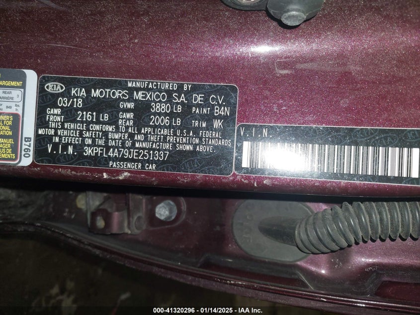 2018 KIA FORTE VIN: 3KPFL4A79JE251337