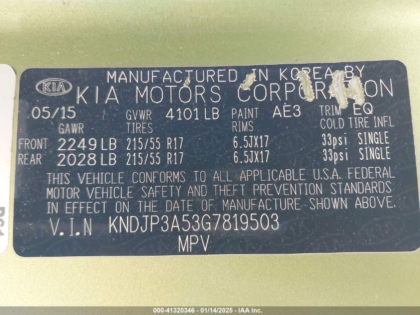 VIN KNDJP3A53G7819503 2016 KIA Soul, + no.9