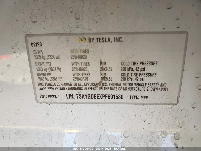 2023 TESLA MODEL Y(VIN: 7SAYGDEEXPF691580