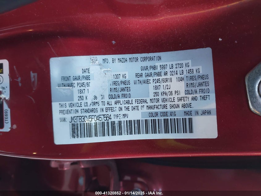 2015 MAZDA CX-9 TOURING - JM3TB3CV5F0457564