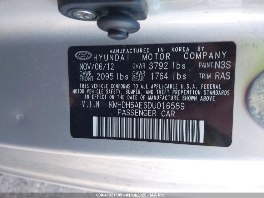 VIN KMHDH6AE6DU016589 2013 Hyundai Elantra, GS no.9