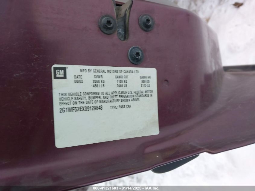 2003 Chevrolet Impala VIN: 2G1WF52EX39129848 Lot: 41321603