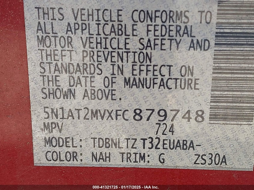 2015 NISSAN ROGUE S/SL/SV - 5N1AT2MVXFC879748