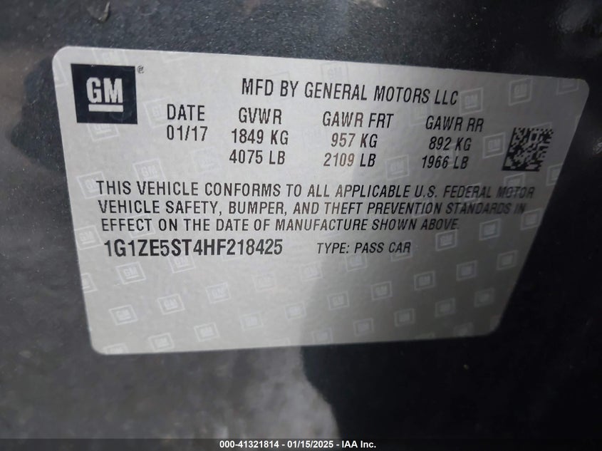 2017 CHEVROLET MALIBU VIN: 1G1ZE5ST4HF218425