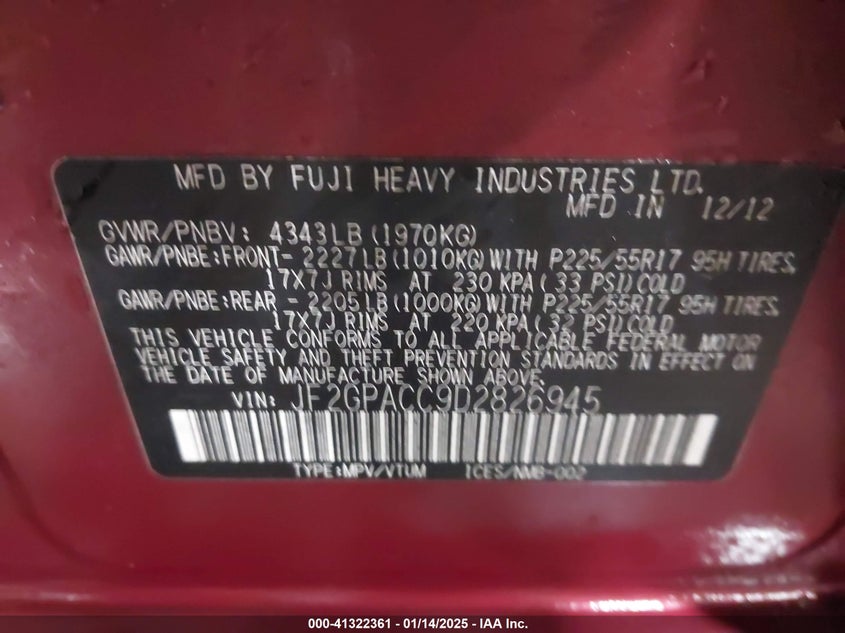 2013 SUBARU XV CROSSTREK 2.0I PREMIUM - JF2GPACC9D2826945