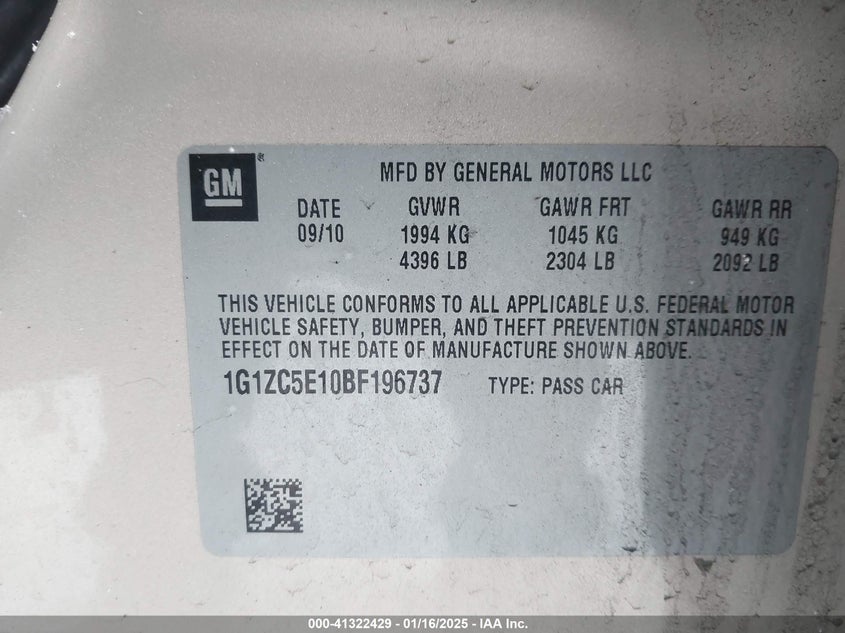 2011 CHEVROLET MALIBU VIN: 1G1ZC5E10BF196737