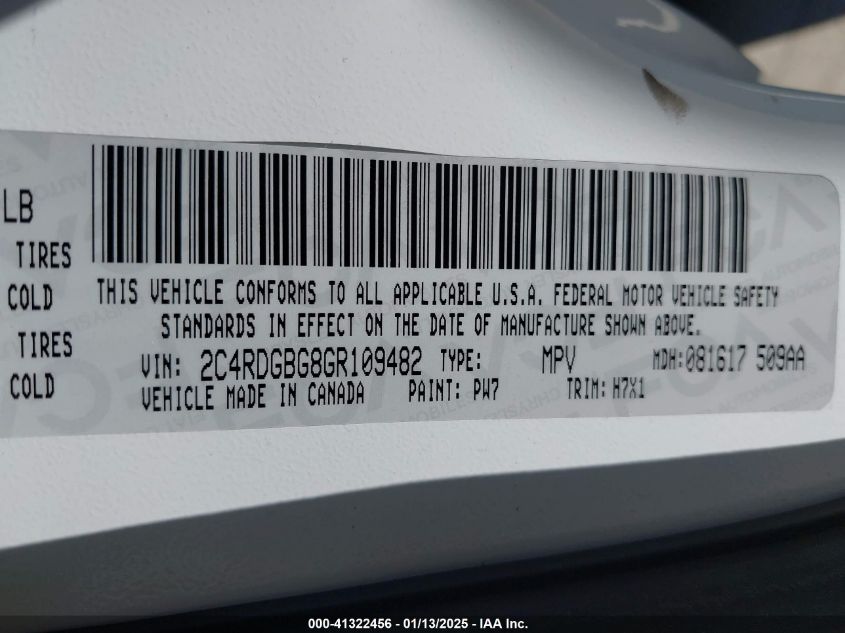 VIN 2C4RDGBG8GR109482 2016 Dodge Grand Caravan, Ame... no.9