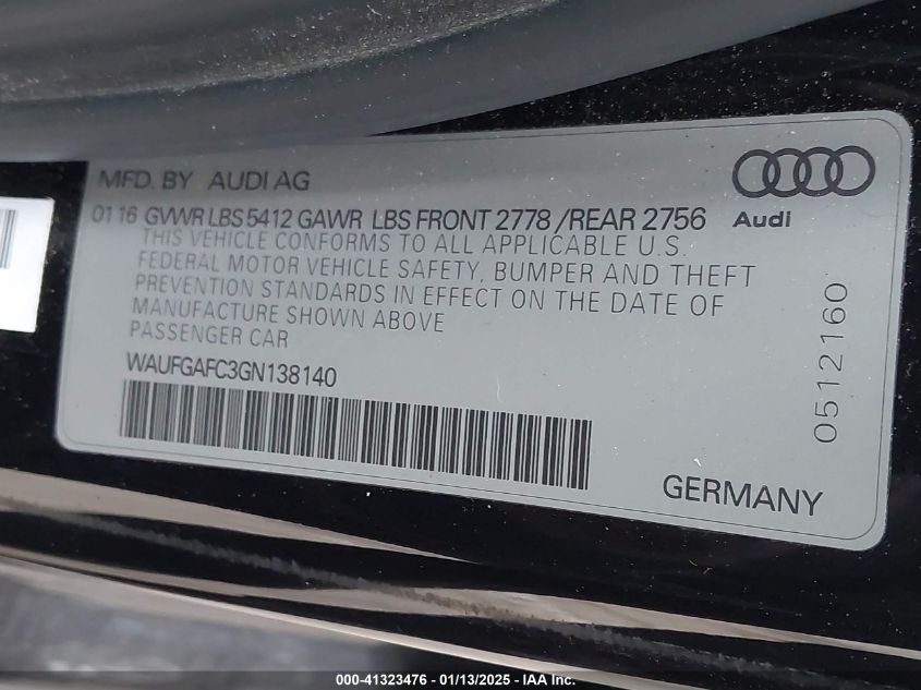 VIN WAUFGAFC3GN138140 2016 Audi A6, 3.0T Premium Plus no.9