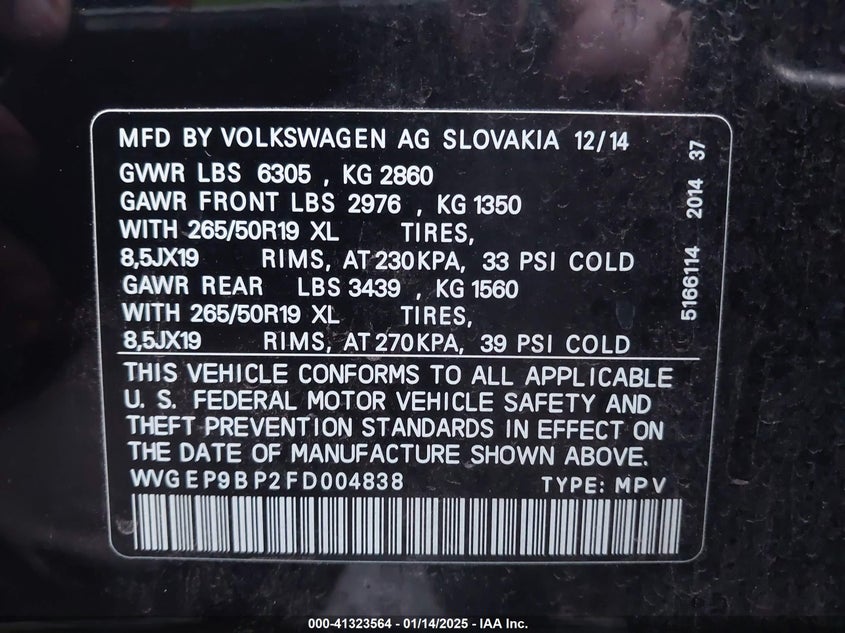 2015 VOLKSWAGEN TOUAREG TDI LUX - WVGEP9BP2FD004838