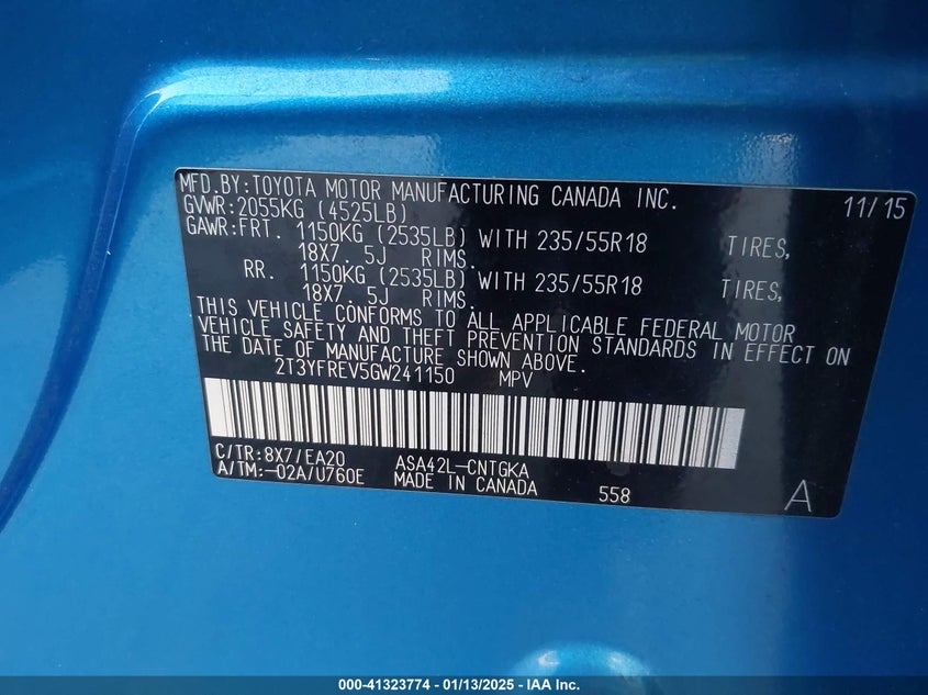 2016 TOYOTA RAV4 LIMITED - 2T3YFREV5GW241150