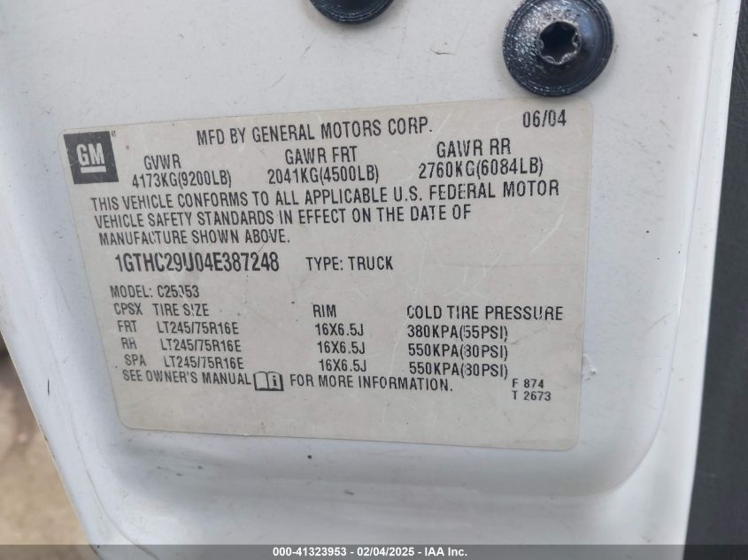 2004 GMC Sierra Sle/Slt/Work Truck VIN: 1GTHC29U04E38724 Lot: 41323953